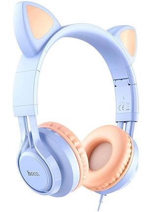 Наушники hoco w36 cat ear голубые с микрофоном 3.5 мм противоударные для игр