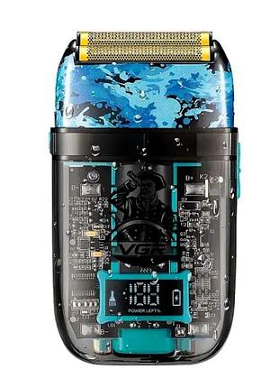 Електробритва vgr v-352 ipx5 led display чорний із синім протиударна