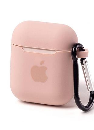 Чехол silicone case с карабином для airpods 1/2 - pink sand