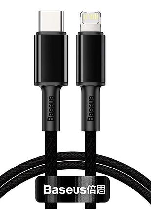 Кабель baseus текстильная оплётка быстрая зарядка type-c lightning 20w 1м черный