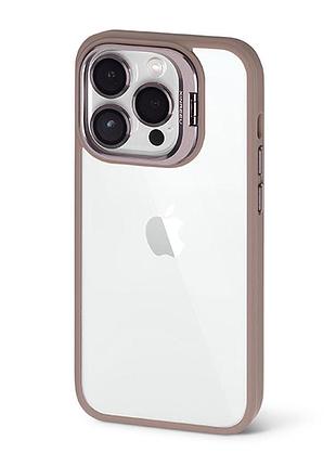 Чехол metal stand case with glass camera для iphone 15 pro - clay