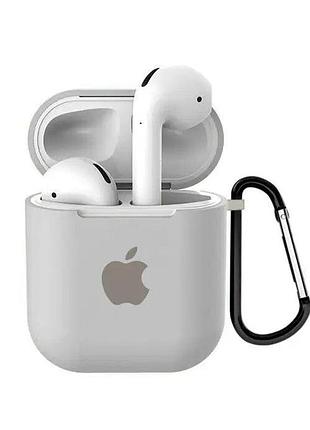 Чехол для airpods logo silicone case с карабином (47) pebble серый