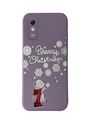 Чехол новогодний tpu для xiaomi redmi 9a (03) мишка merry christmas фиолетовый