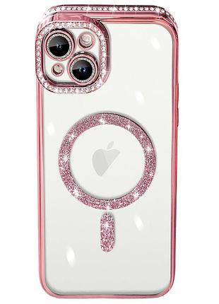 Чехол diamond shining case для iphone 15 с magsafe розовый стильный защитный аксессуар