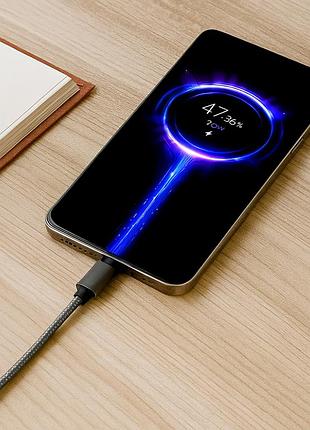 Кабель usb lightning 1м 2.4a в тканевой оплётке серый m8j180 для зарядки смартфона