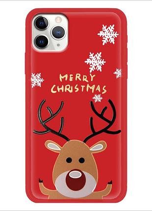 Чохол новорічний tpu для iphone 11 pro (12) олень happy merry cristmas червоний