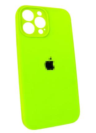 Чехол silicone case full camera для iphone 14 pro max защитный силиконовый чехол неонового зеленого цвета