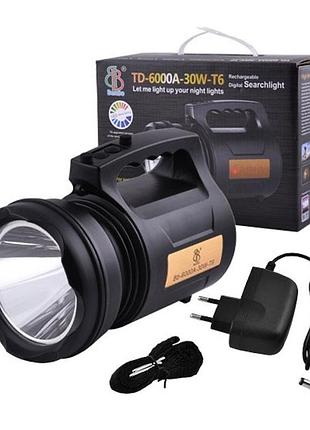 Фонарь переносной со встроенным аккумулятором td-6000a-30w-t6 / мощный фонарик / фонарь светодиодный
