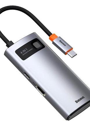 Usb-хаб baseus metal gleam 4-в-1 type-c с hdmi и usb 3.0 серый