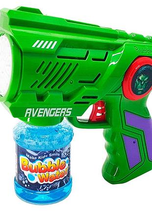 Пістолет для мильних бульбашок bubble gun автоматичний на батарейках із розчином зелений для дітей 3 роки та старших