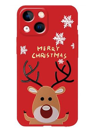 Чехол новогодний tpu для iphone 13 mini (12) олень happy merry cristmas красный