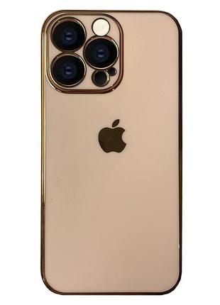 Чохол кадратний silicone glass case для iphone 13 pro max (03) rose gold рожевий
