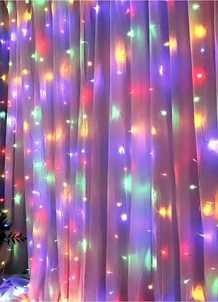 Гірлянда штора 3х3м 240 led різнобарвна для прикрашання вікон і приміщень