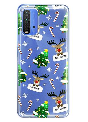 Чехол прозрачный новогодний clear для xiaomi redmi 9t (03) new year