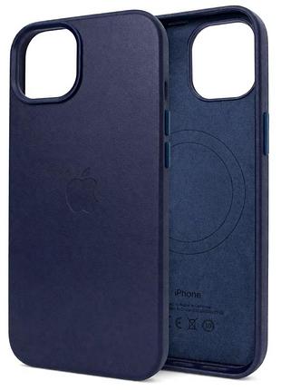 Чехол leather case pu с magsafe для iphone 16 pro max защитный с мягкой подкладкой цвет midnight blue