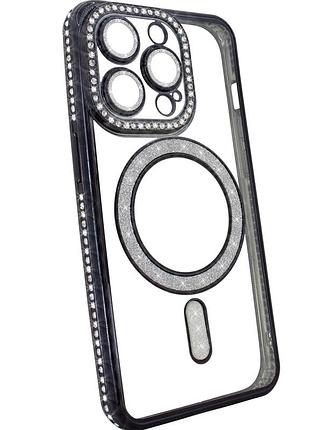 Чехол diamond shining case с magsafe для iphone 16 pro max черный противоударный с защитой камеры