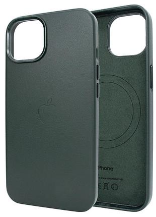 Чехол для iphone 14 plus кожаный с magsafe для защиты и стильного оформления fir green
