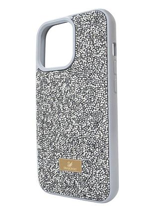 Чехол swarovski для iphone 15 pro стильный защитный аксессуар серого цвета с блестками