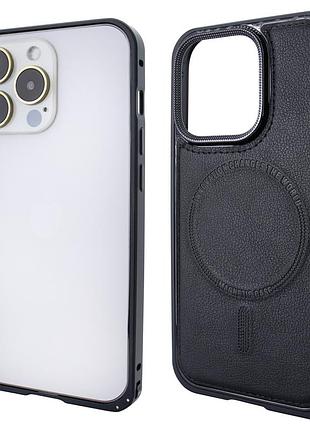 Чохол для iphone 14 pro шкіряний із магнітною зарядкою для захисту та стилю з металевими бамперами