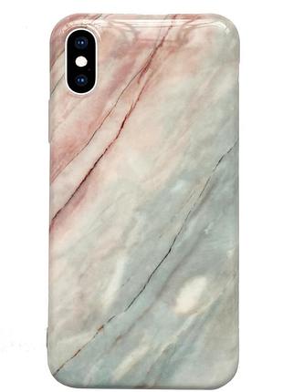 Чохол силіконовий мармуровий для iphone x/xs (04) rose blue рожево-блакитний