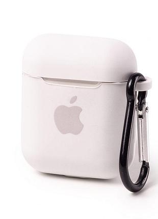 Чехол silicone case с карабином для airpods 1/2 - white