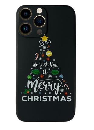 Чехол новогодний premium для iphone 14 pro max (07) merry christmas tree черный