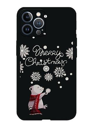Чехол новогодний tpu для iphone 13 pro (10) мишки merry cristmas черный