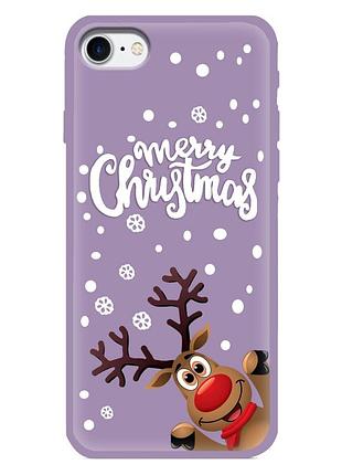 Чехол новогодний tpu для iphone 7/8 (03) олень merry cristmas фиолетовый