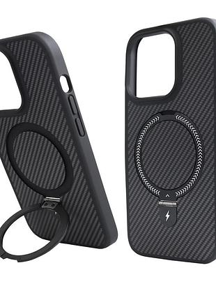 Чехол nofelet carbon с magsafe для iphone 14 pro max черный защитный аксессуар с подставкой