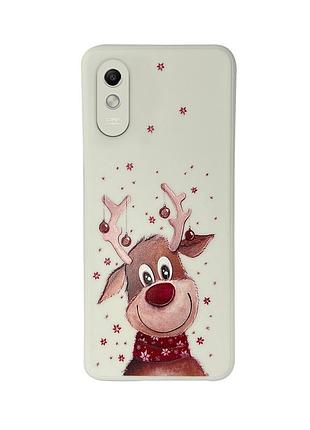 Чехол новогодний tpu для xiaomi redmi 9a (05) олень merry christmas белый