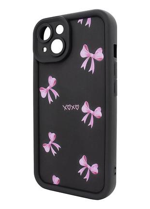 Чехол для iphone 14 pretty things pink bows черный стильный аксессуар для защиты и декора