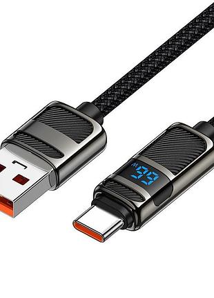 Кабель hoco u137 текстильная оплётка с индикацией type-c 5a 1.2м черный