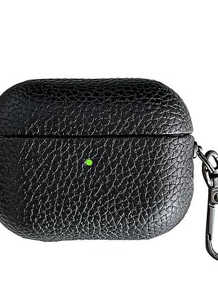 Чехол grain leather для airpods pro черный стильный аксессуар для защиты и хранения