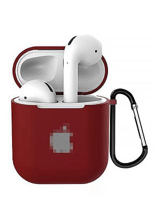Чехол для airpods 1 2 logo защитный аксессуар темно-красный для хранения и защиты наушников