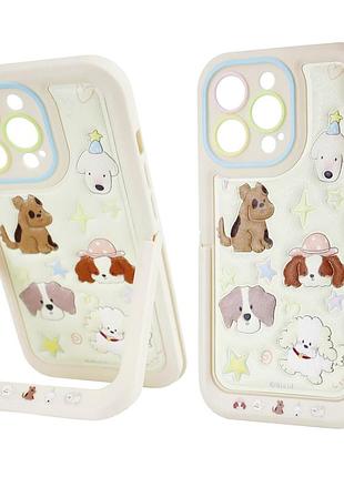 Чехол противоударный paws case для iphone 14 pro max с подставкой защита камеры fluffy dogs – cream