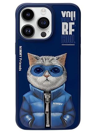 Чехол nimmy case animalzip для iphone 14 pro синий кот для защиты и стильного оформления