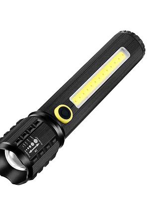 Ручний акумуляторний ліхтарик usb з zoom вологостійкий алюмінієвий 500 ма·год 7 годин bl-c72-p50 чорний