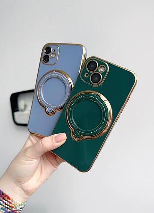 Чехол для iphone 15 pro с подставкой и защитными линзами зеленый для защиты и удобства использования