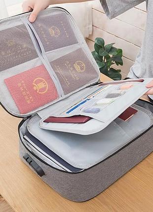 Органайзер для документов с кодовым замком 37x10.5x27 см home cleaning серый с ручкой и отделениями