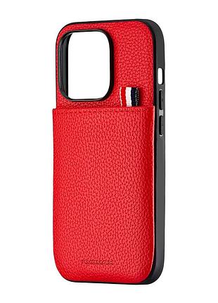 Чехол jinduka leather pocket для iphone 14 pro кожзам защита камеры красный