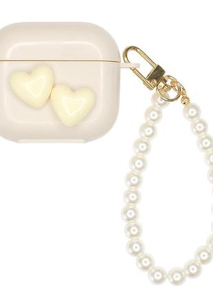 Чохол для airpods 3 charmed collection cream hearts стильний захист для навушників і аксесуарів