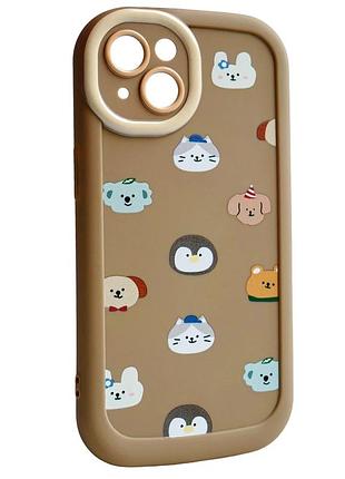 Чехол силиконовый paws case для iphone 14 противоударный с защитой камеры цвет little friends - brown