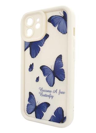Чохол для iphone 12 pretty things білий з метеликами для захисту від ударів і подряпин