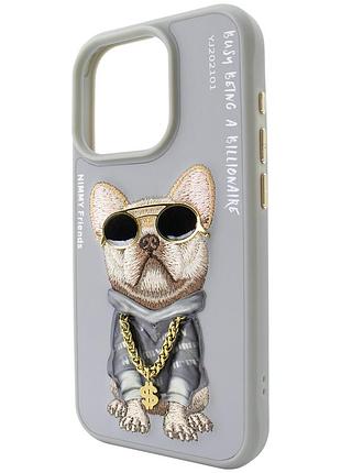 Чохол nimmy case для iphone 15 pro сірий із зображенням собаки для захисту та стилю