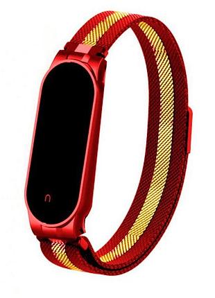 Ремешок из нержавеющей стали для mi band 7 красный с золотым магнитный