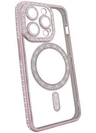 Чохол diamond shining case з magsafe для iphone 15 pro рожевий стильний захисний аксесуар