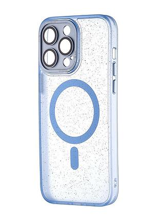 Чехол силиконовый magsafe противоударный для iphone 14 pro max голубой splatter