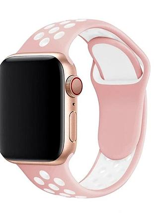 Ремешок силиконовый nike sport band для apple watch 38mm 40mm 41mm pink-white для занятий спортом с вентиляцией