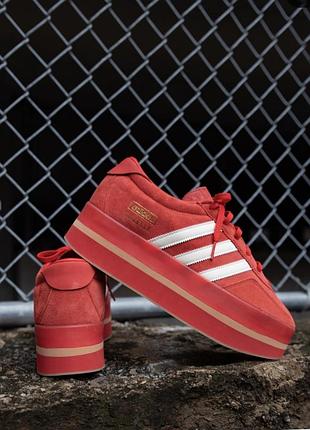 Кожаные замшевые женские красные кроссовки на платформе adidas gazelle stack 42 - 43 размер