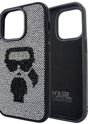 Чехол rock case karl lagerfeld для iphone 15 стильный защитный аксессуар серебристо-черного цвета